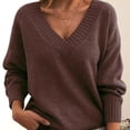 thumbnail image 2 of Timegard Hauts pour Femmes Col en V Profond Manches Longues Ample Confortable Chandail à Enfiler Automne Hiver Décontracté Hauts Chandail, 2 of 3