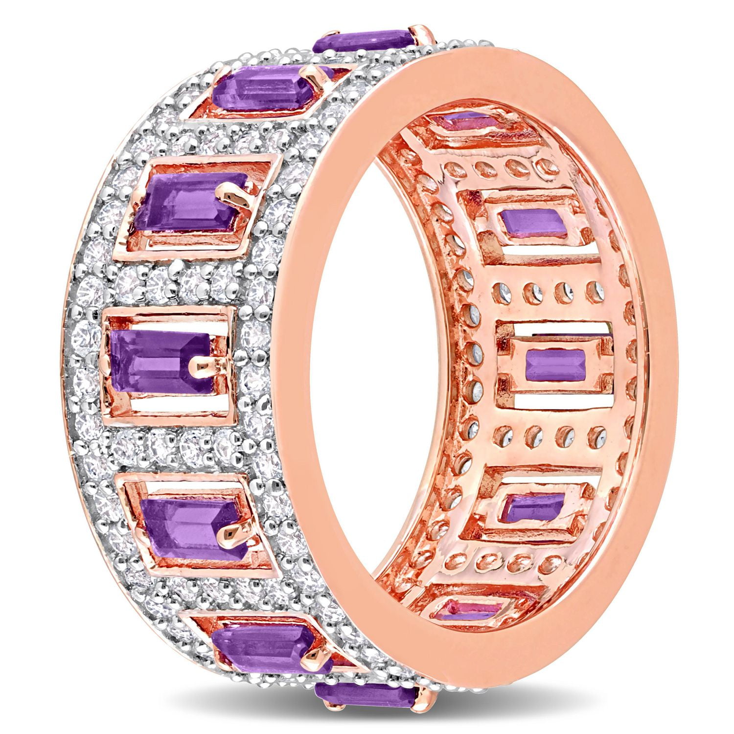 Miabella 2-4/5 Carat T.G.W. Amethyst and White Topaz Rose Rhodium Plated Sterling Silver Eternity Band