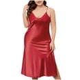 thumbnail image 1 of Timegard Nuisettes Sans Manches pour Femmes Col en V Profond Bretelles Ajustables Chemise de Nuit Fente Latérale Longue Robe, 1 of 7