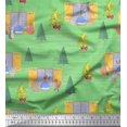 thumbnail image 1 of Soimoi Green polyester Crepe Fabric House,Animals & Tree Christmas Printed Fabric 1 Yard 42 Inch Wide, 1 of 3