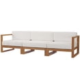 thumbnail image 1 of Modway Upland 3-Piece Solid Teak Wood Patio Sectional Sofa in Natural and White, 1 of 14