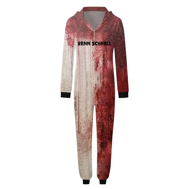 Robe d'Halloween Familiale Mode Décontractée Imprimée à Capuche à Fermeture Éclair Combinaison Pyjama Tenues Assorties pour Parents et Enfants Tenue de Maison Confortable