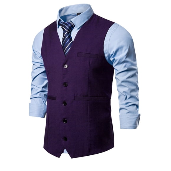 Ceisia Men's Slim Fit V-neck Suit Vest Single-Breasted Formal Waistcoat Purple M Gifts