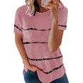 thumbnail image 1 of Pxiakgy T-Shirts pour Femmes Mode T-shirt Ample à Manches Courtes Col Rond Imprimé Rayé Hauts T-Shirts pour Femmes Rose + 5TG, 1 of 3