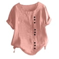 thumbnail image 1 of CEHVOM Women's Fashion Summer Round Neck Leisure Short Sleeve Solid Buttons Tops, 1 of 6