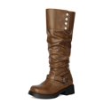 thumbnail image 4 of Slouchy Motorcycle Riding Combat Boots for Women Studded Leather Buckle Square Toe Knee High Cowboy Tall Boots, 4 of 6
