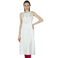 thumbnail image 1 of Bimba Tunique Longue Blanche pour Femmes, Kurta Kurti Ethnique Indienne Sans Manches, Blouse Bohème Chic, 1 of 2