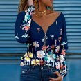 thumbnail image 2 of Pompotops Femmes Mode Casual Imprimé V-Cou à Manches Longues Tops Chemisier, 2 of 5