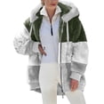 thumbnail image 1 of IROINID Manteau Court à Capuchon pour Femme en Peau Lainée, Couleur Contrastante, Manches Longues, Manteau Confortable et Chaud, Veste d'Hiver à Fermeture Éclair, Vert Armée, 1 of 6