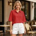 thumbnail image 3 of Sewkxo Polo à Manches Courtes pour Femmes, Couleur Unie, Col Oversize, T-Shirt à Enfiler Y2k, Décontracté, Ample, Mode Urbaine, Chandail de Rugby, Rouge G, 3 of 5
