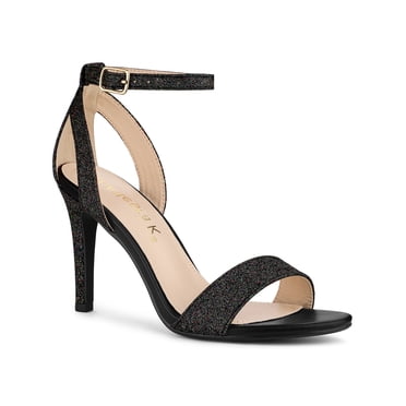 BLISSFUL STEP Women's Shoes Glitter Stiletto Heel Sandals Ankle Strap Open Toe Party Shoes BlackColorful Black 9