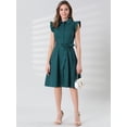 thumbnail image 4 of INSPIRE CHIC Robe-Chemise en Coton pour Femme à Manches Volantées Robe-Chemise de Travail avec Ceinture, 4 of 5