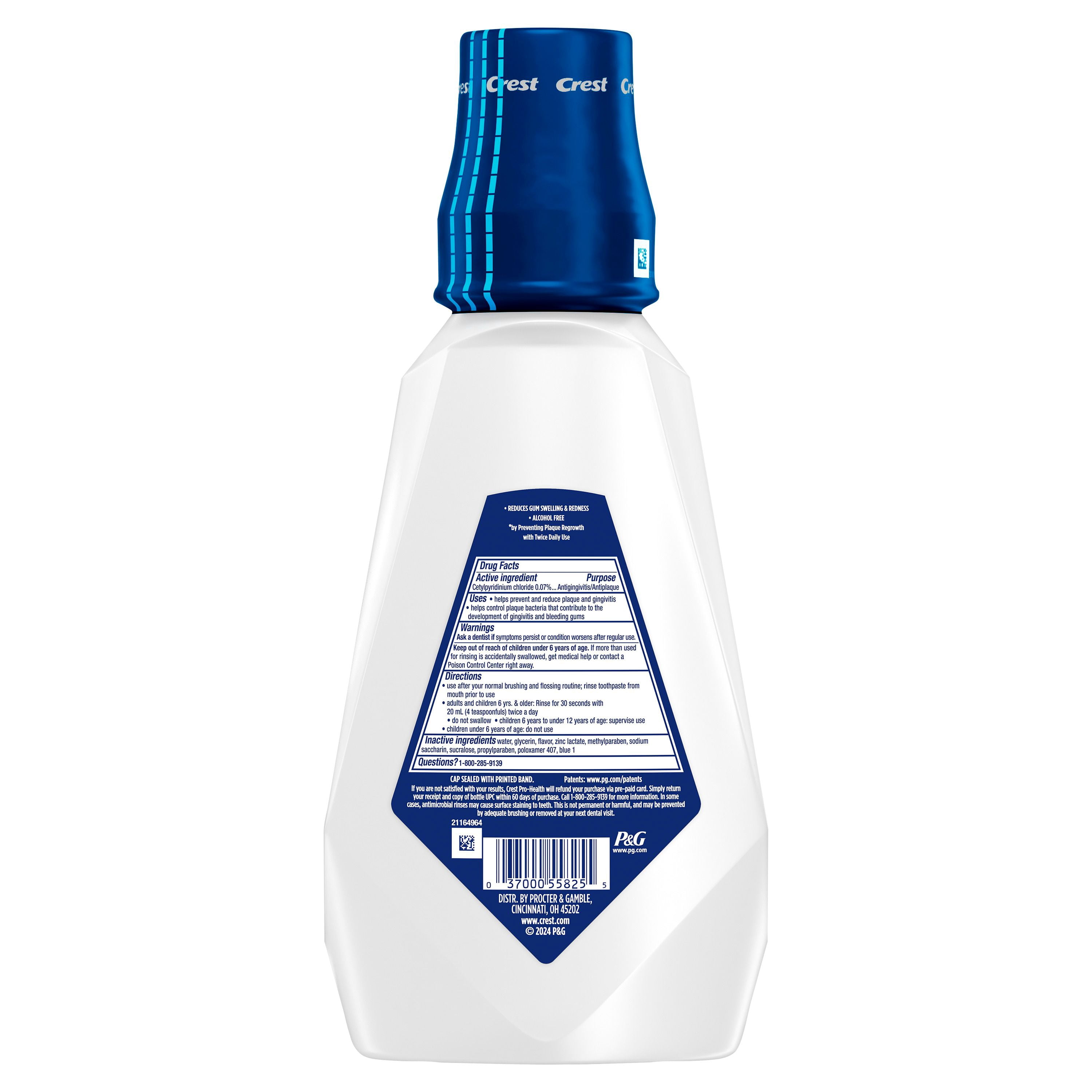 Rince-bouche sans peroxyde Crest3DWhite, blanchissant au goût agréable, garanti, sans alcool, saveur Menthe vive, 1L (33,8ozliq.)