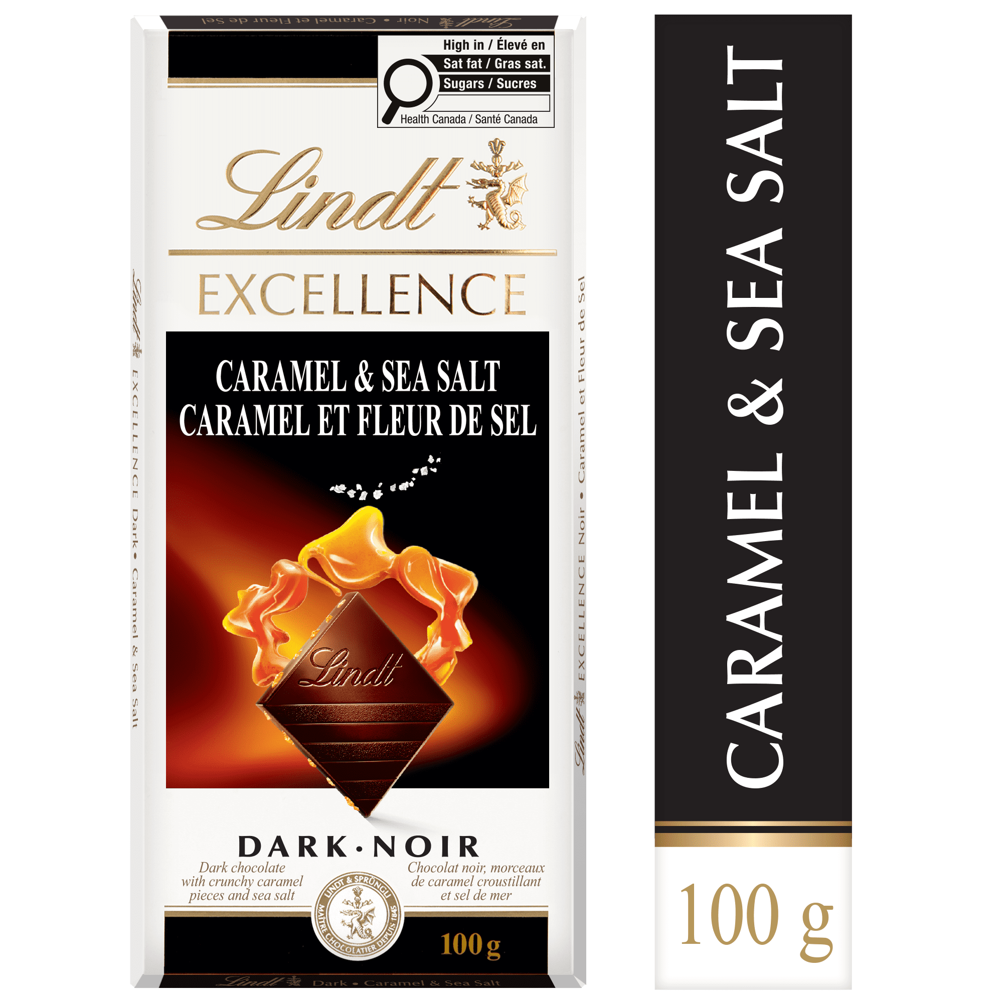 Chocolat noir Lindt EXCELLENCE Caramel et fleur de sel – Barre (100 g)
