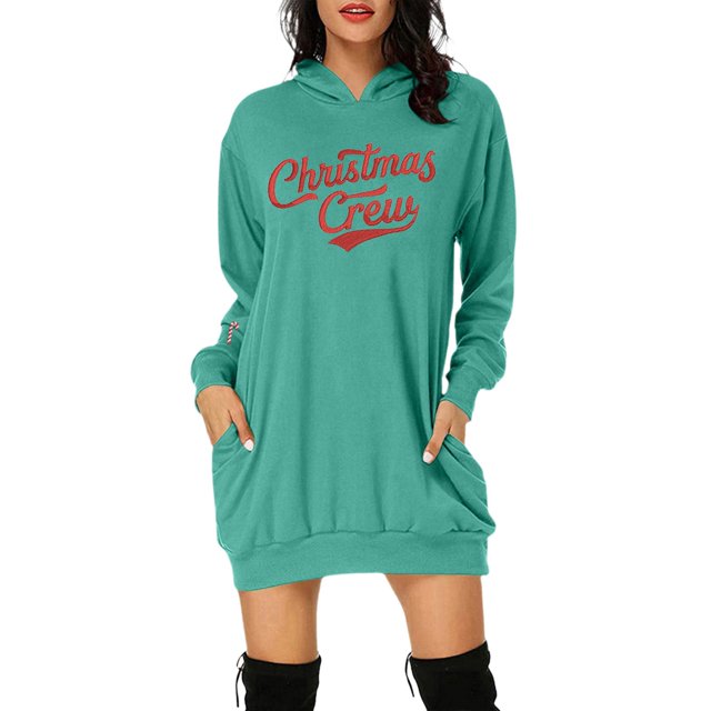 TJAZFJPA Robe de Soirée Blanche pour Femmes Mode Automne et Hiver Décontractée Imprimé de Noël Chandail à Capuche à Manches Longues avec Poche