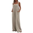 thumbnail image 4 of Kmbangi Women’s Casual Button Wide Leg Suspender Overalls with Pockets Fashion Solid Color Jumpsuit, 4 of 9