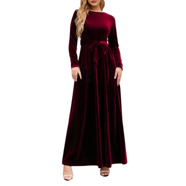 TJAZFJPA Robes de Boîte de Nuit pour Femmes Printemps Automne et Hiver Style Élégant Tempérament Longue Robe Velours Doré Couleur Unie Robe Haut de Gamme Manches Longues Col Rond Robe d'Été Plage pour Femmes