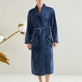 thumbnail image 4 of Womens Soft Warm Robe, Fleece Thick Long Sleeve Bathrobe, Unisex Fall Winter Flannel Pajamas Robes with Pockets Navy L, 4 of 5