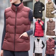 Sentmoon Women Winter Coat Womens Winter Jacket Gifts for Her Women's Solid Color Stand-Up Collar Outerwear Zippered Double Pocket Sleeveless Hoodless Parkas Fall and Winter