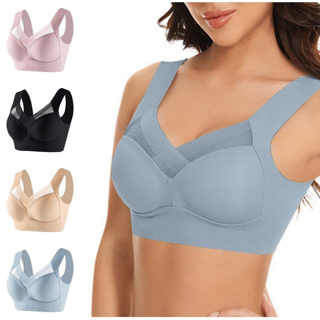 Timegard Womens 3pc Wireless Bra Mesh Back Smoothing Full Coverage High Support Comfort Thin Bralette