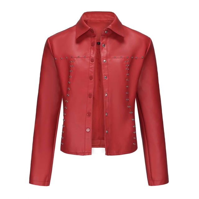 Yuyuzo Womens Cropped Leather Jackets Casual Motorcycle Jacket Button down Coat Outerwear
