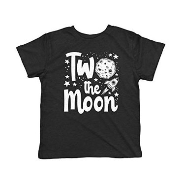 T-shirt pour Tout-Petit « Two The Moon » Drôle, Deuxième Anniversaire, Gris Chiné Noir - 2T