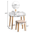 thumbnail image 2 of Costway Coiffeuse en Bois avec Tabouret, Miroir Rond avec 1 Tiroir, 2 of 10