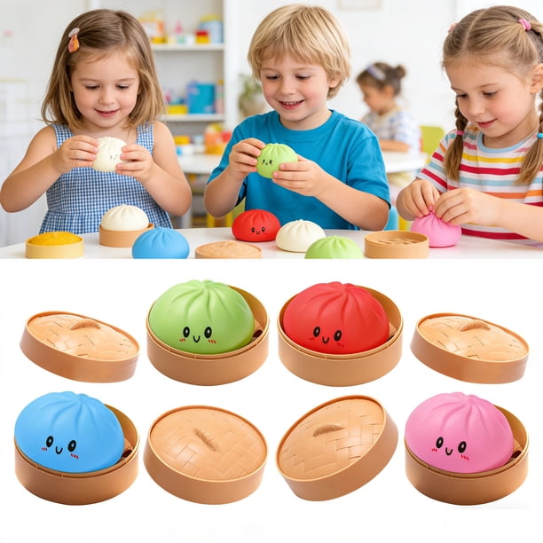 12 Jouets Squishy Raviolis Pailletés – Avec Cuiseur Vapeur – Anti-stress Et Sensoriel – Pour Tous âges