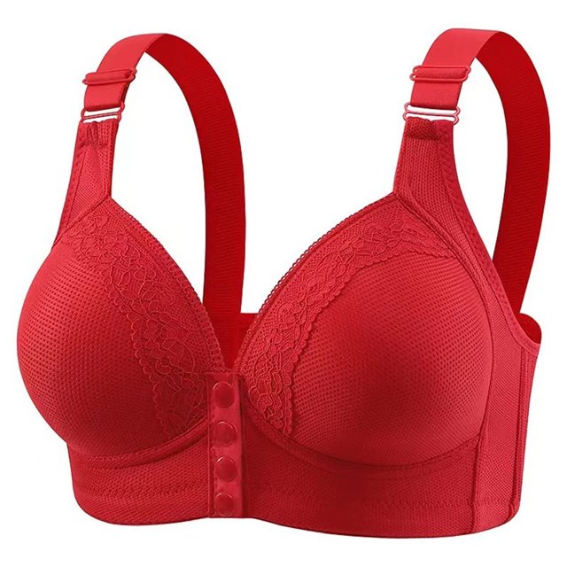 Fgnfyis Women's Solid Color Lace Pattern Front Buckle Non Underwire Tank Top Bra Bras for Women Red 42