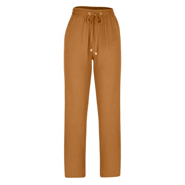 Birdeem Pantalon Grand Décontracté en Coton Lin Pur à Cordon pour Femmes