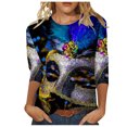 thumbnail image 2 of T-shirts de Croisière Carnival pour Femmes, Masque Pailleté Graphique Vêtements de Mardi Gras Femmes Grande Taille, Mode T-Shirts à Manches 3/4 à Col Rond Imprimés Masque de Carnaval pour Femmes Hauts de Carnaval, 2 of 5
