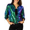 thumbnail image 1 of Unique Bargains Blouson Bomber à Paillettes Scintillantes d'Halloween pour Femme à Manches Longues avec Fermeture Éclair Grand Vert, 1 of 7
