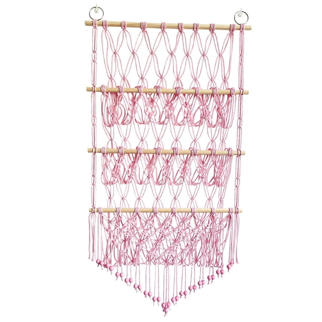Luzkey Stuffed Animal Hammock Stuffed Toy Net Toy Storage Boho Macrame Three Layers Hanging Storage Net Organizer Holder for Bedroom Pink