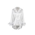 thumbnail image 3 of Fortune 2pcs Women Satin Pajamas Set Long Sleeve Button Down Shirts Shorts Loungewear, 3 of 6