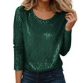 thumbnail image 1 of Haut à Paillettes de Célébration à Manches Longues à Col Rond pour – Chemise Décontractée Prête pour les Fêtes avec T-Shirts Scintillants pour Femmes Vert P, 1 of 5