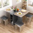 thumbnail image 1 of Furlinkhm Folding Dining Table Set for 4, Dinner Table with 4 Leather Chairs and Shelves, Space Saving Foldable Dining Table with 6 Wheels, Kitchen Table Set for Small Spaces (Gray), 1 of 8