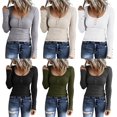 thumbnail image 4 of Gupgi Women Henley T-Shirts Long Sleeve Scoop Neck Button Down Solid Color Slim Fit Tops, 4 of 4
