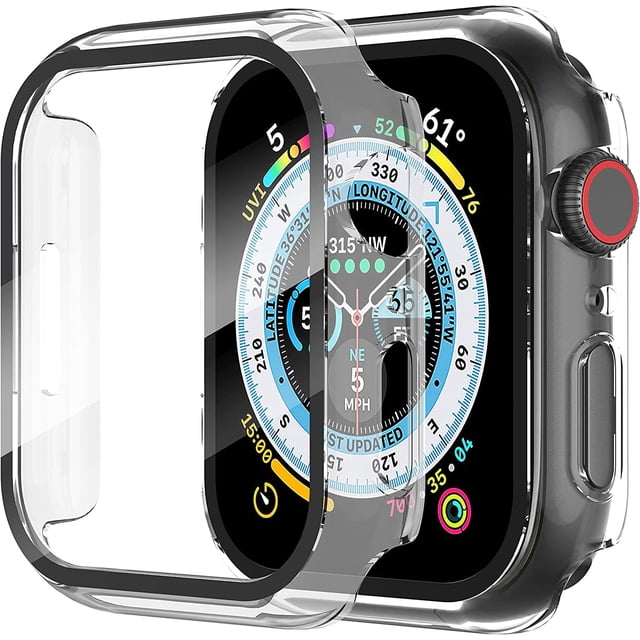 KOMI 2-Pack for Apple Watch Series 9/8/7/6/5/4/Series SE/SE 2 45mm All-around Screen Protector Case, Tempered Glass Screen Protector Case Ultra-thin for iWatch 45mm Protection Cover - Clear