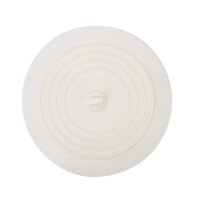 TIMIFIS Tub Stopper Bathtub Stopper Plug Sinks Hair Stopper Flat Cover Kitchen Gadgets. A round, white flat stopper with a 6-inch (15 cm) diameter, featuring a contoured base and concentric ridges for effective sealing. Made of durable material, suitable for use in kitchens, bathrooms, and laundry areas. Designed for easy cleaning and secure surface adhesion.