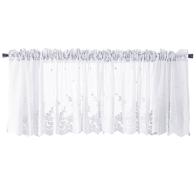 Lace Cafe Kitchen Ruffle Window Drape voile curtains; Cafe Valance Semi Transparent Voile Curtains Window Treatment