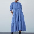 thumbnail image 2 of AherBiu Plus Size Maxi Dresses for Women Button up High Neck 1/2 Sleeve Ruched Ruffle Flowy Long Summer Dress, 2 of 6