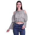 thumbnail image 1 of Moomaya Button Front Cold Shoulder Top Printed  Casual Loose Blouse Short Top, 1 of 4
