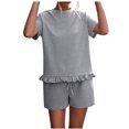 thumbnail image 1 of Birdeem Ensemble Décontracté pour Femmes Printemps et Été, Col Rond Uni, Manches Courtes à Volants, Shorts, 1 of 8