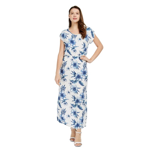 Robe Longue Simple Hawaïenne à Manches Cap Luau pour Femme TG Day Dream Bloom