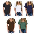 thumbnail image 4 of T-shirt pour Femmes Col en V Manches Courtes avec Poche Blouse d'Été Décontractée, Vert Foncé, L, 4 of 6