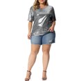 thumbnail image 2 of GRACE & GRANDEUR Haut Grande Taille pour Femmes Métallisé Col Rond Manches Courtes T-Shirt Chemisiers de Fête Tee Hauts, 2 of 5