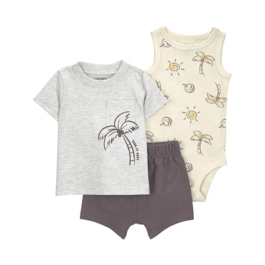 Carter's Child of Mine IB 3PC Short Set - Brown Palm Trees