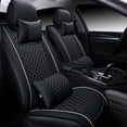 thumbnail image 4 of Maidao Car Seat Cover Full Set for Lexus for RX/Harrier 1999-Present 5 Seats Faux Leather Waterproof Compatible Airbag Fit For Split Back Seat Cushion with Pillow and Headrest Black and White, 4 of 7