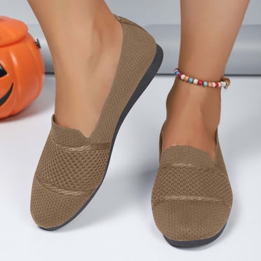 Gspmoly Chaussures Plates pour Femmes, Chaussures Décontractées à la Mode Polyvalentes en Tricot Respirant pour le Printemps et l'Été, Nouvelles Chaussures à Bout Plat pour Femmes, Chaussures Plates Kaki 38