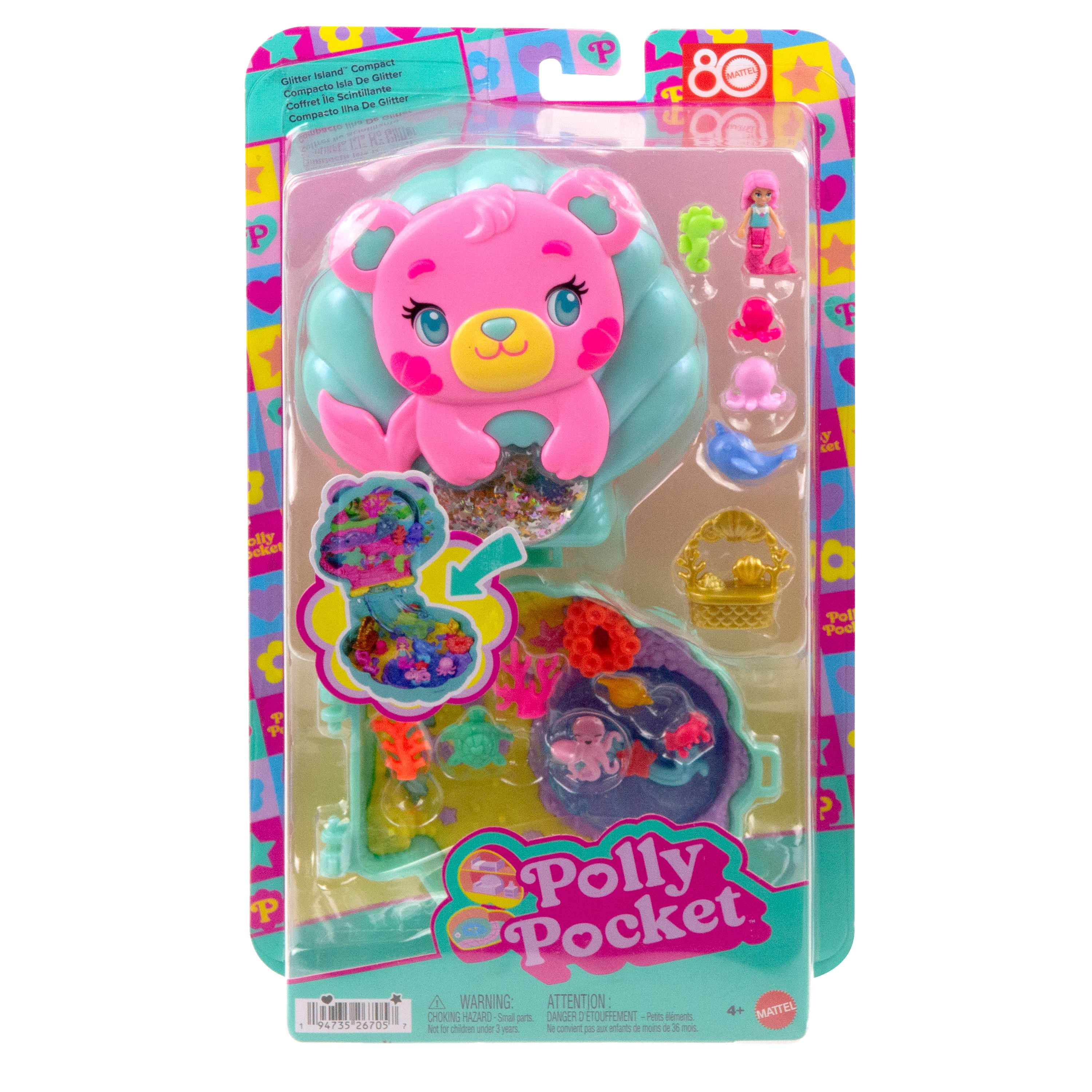 Polly Pocket-Coffret Île des paillettes avec mini-figurine et animaux